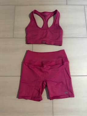 Alo Yoga Seamless Ribbed Set! Seamless Ribbed Favorite Short & Bra, Small, Pink